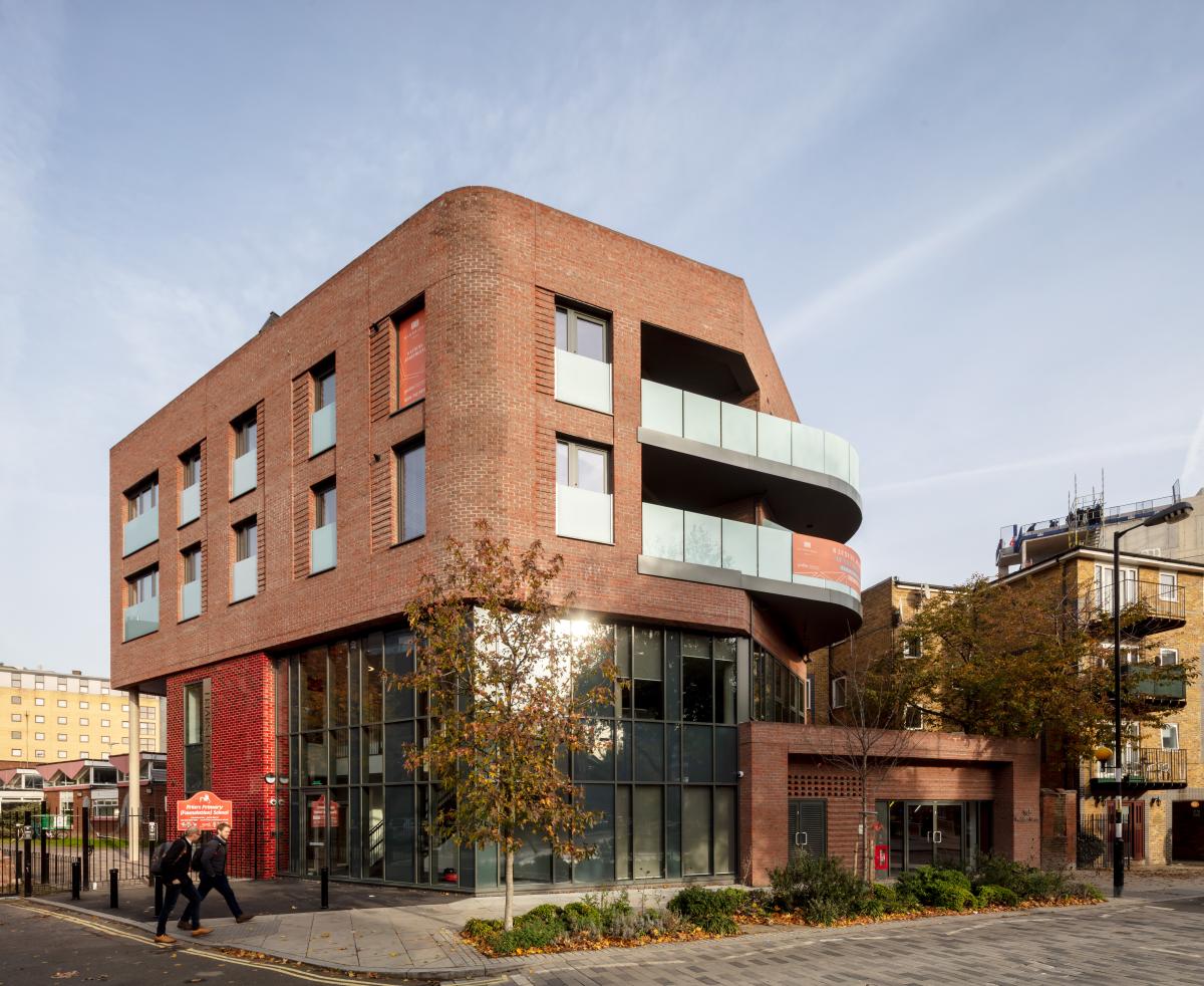School with residential buildings on top