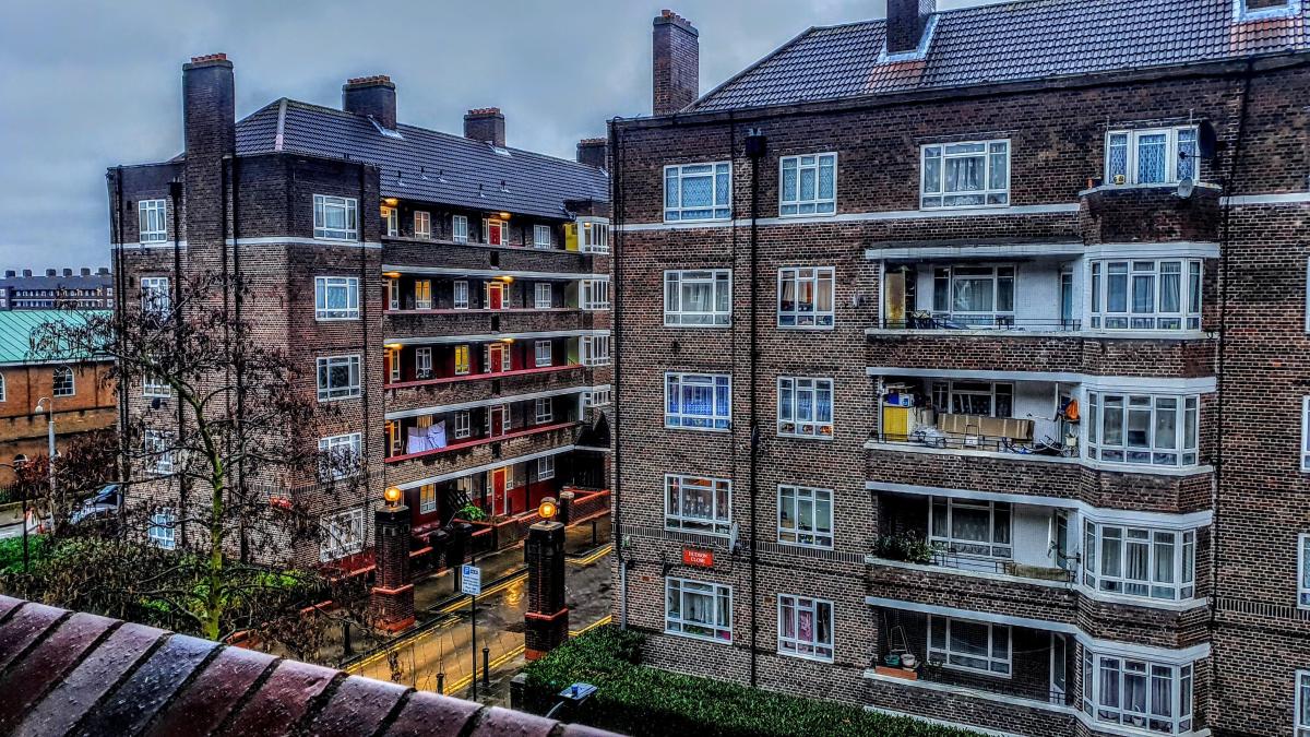 Two apartment blocks with LED lights