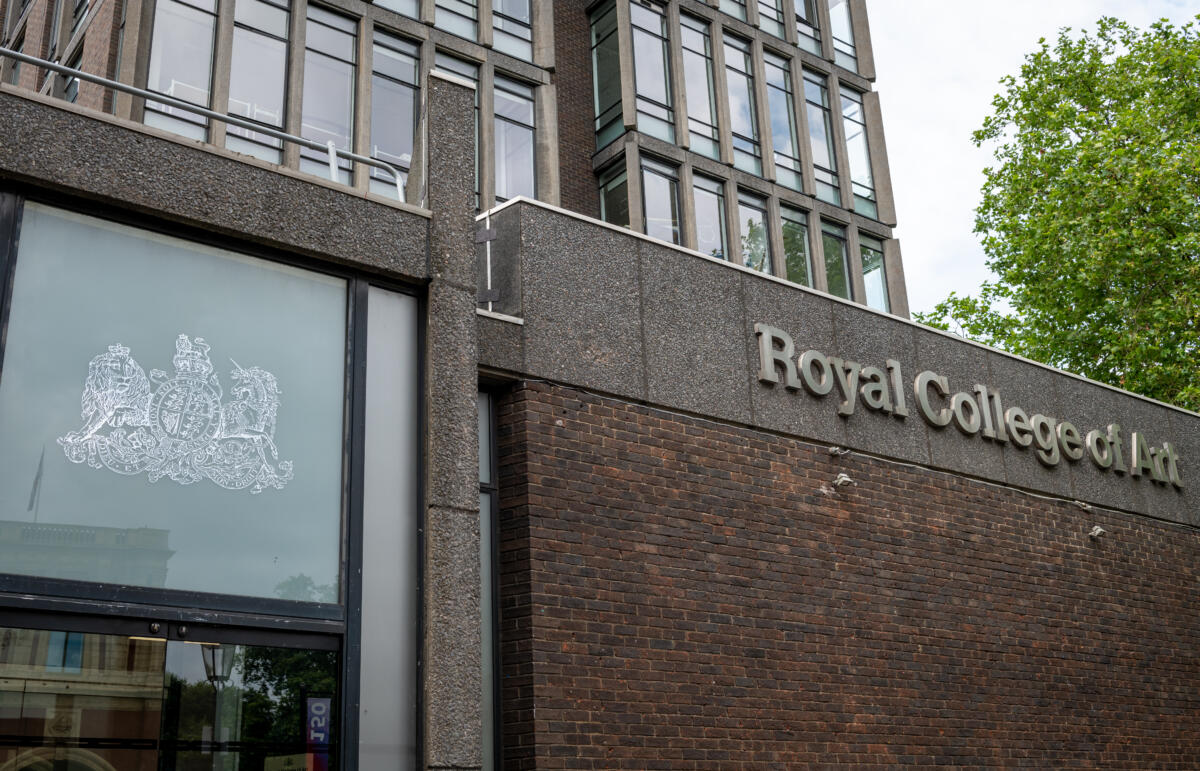 Royal College of Art building exterior in South Kensington with visible signage